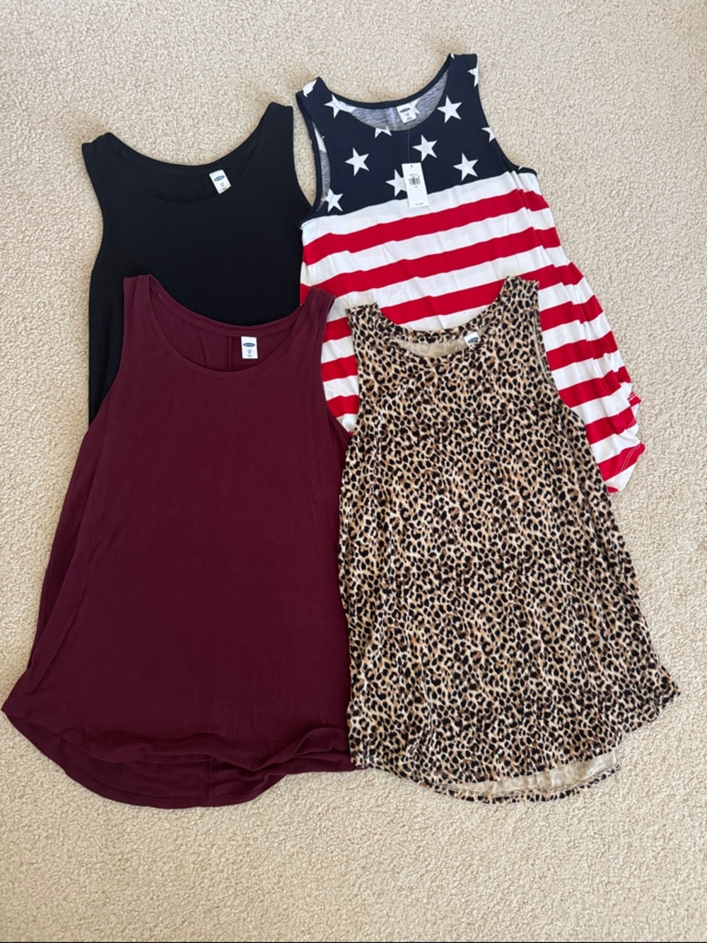 Old Navy 4 Women’s Swing Luxe Tanks - XS - Black, Burgundy, Leopard, USA